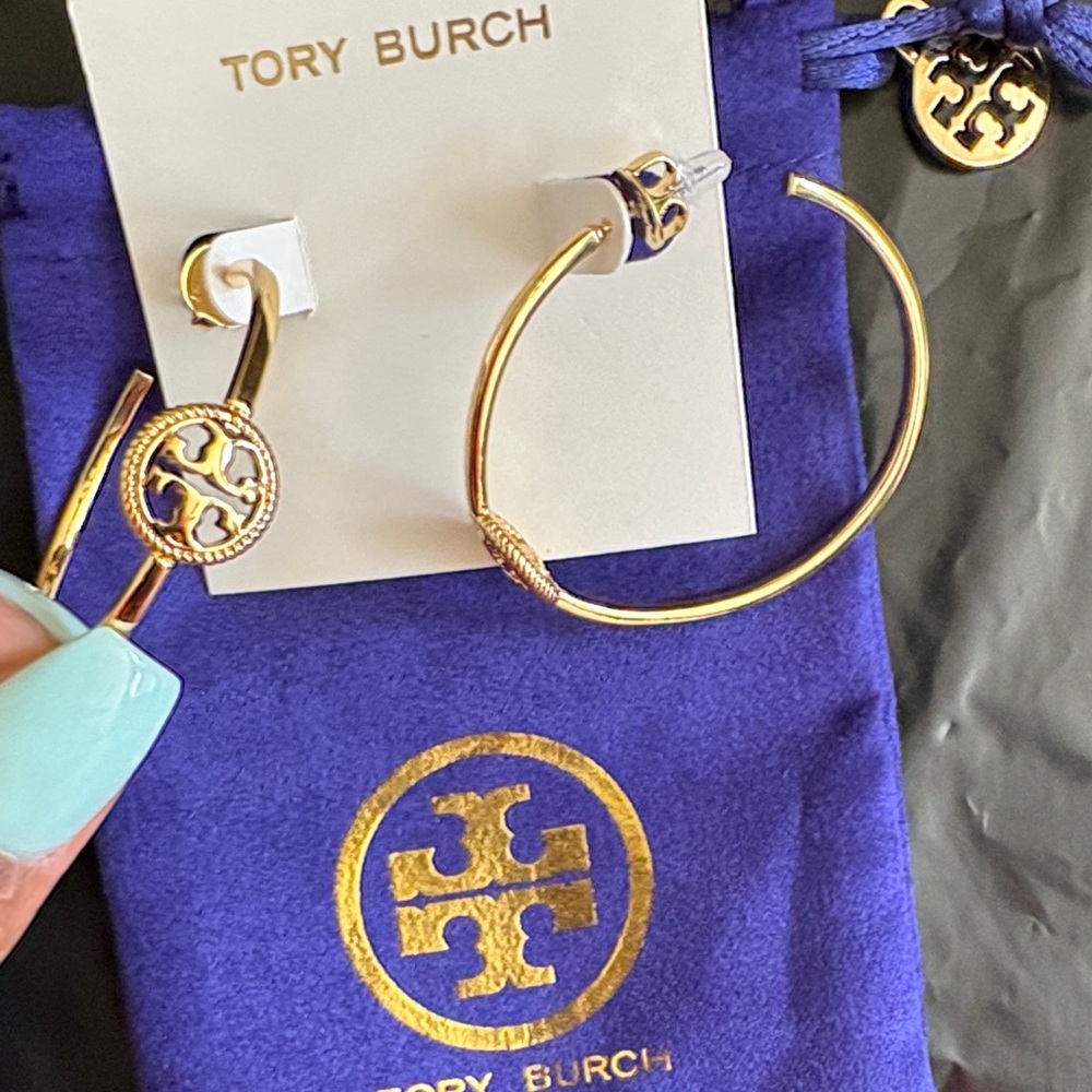 Tory Burch Gold Open Hoop Earrings - Picture 2 of 4